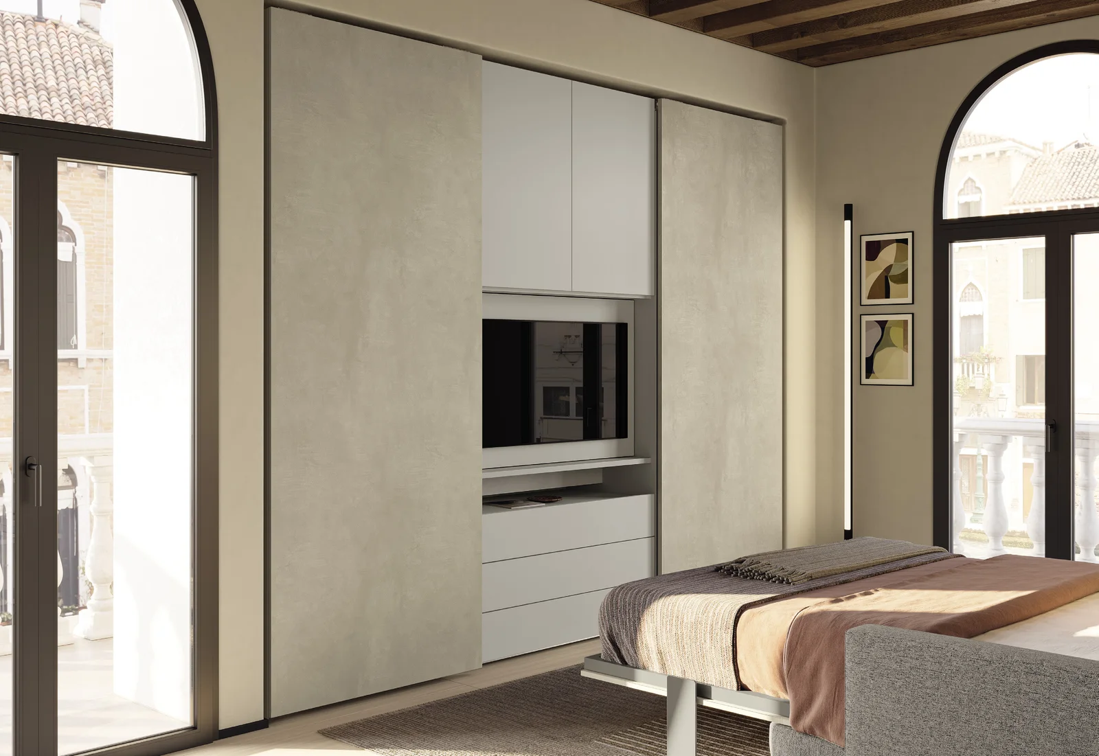 MOMENTI Utility Space, Camere per gli ospiti: composizione U124, vista 3